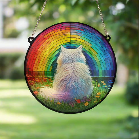 Persian Cat Rainbow Bridge Stained Glass Effect Suncatcher